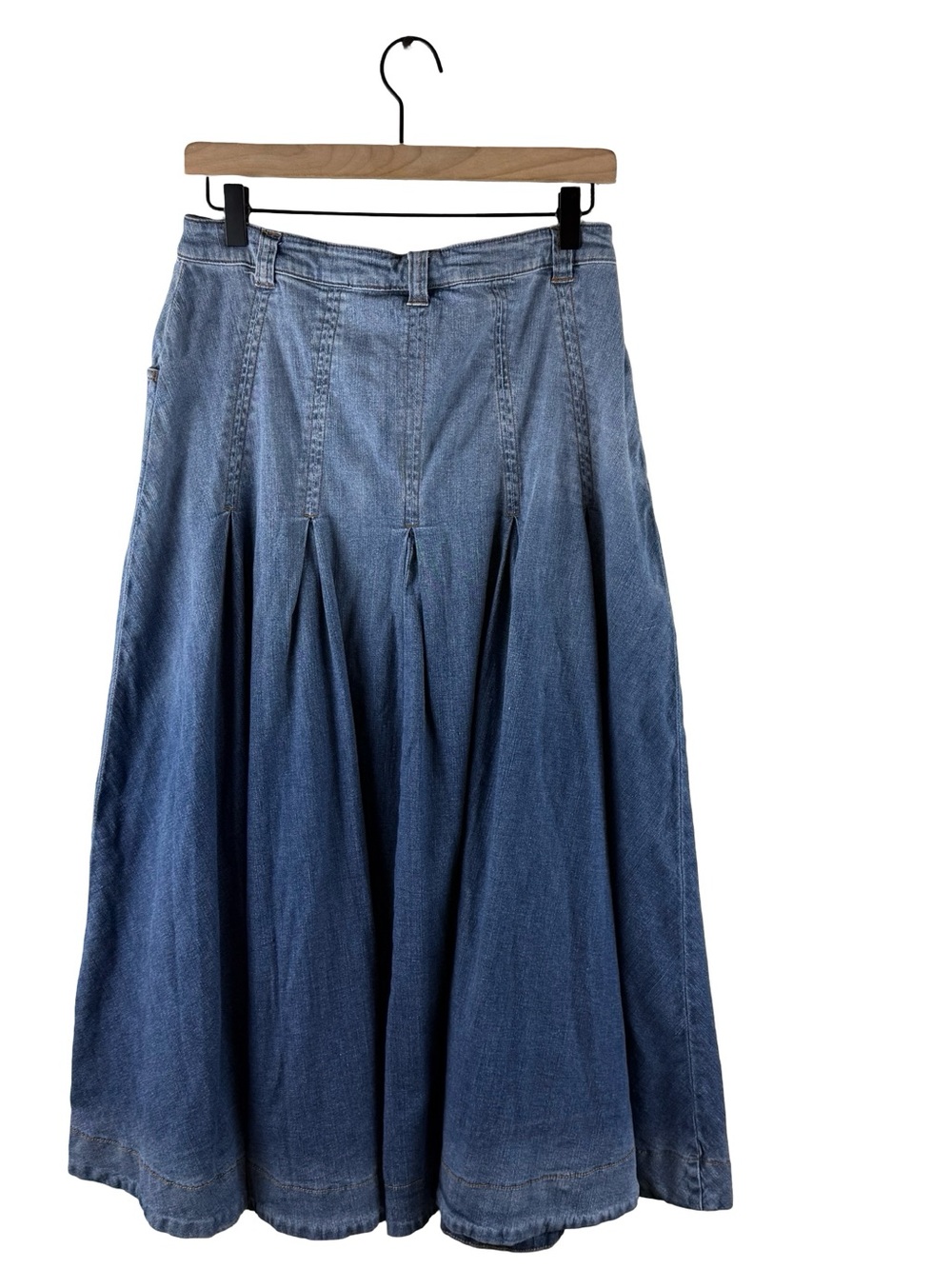 Soft Surroundings Pleated Stretch Denim Midi Skirt Boho Western Cottage Small - Picture 4 of 8
